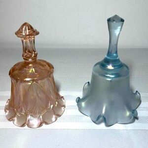 FENTON Glass Bells. Pink & Blue. 5”. Beautiful Fenton glass patterns. Amazing!
